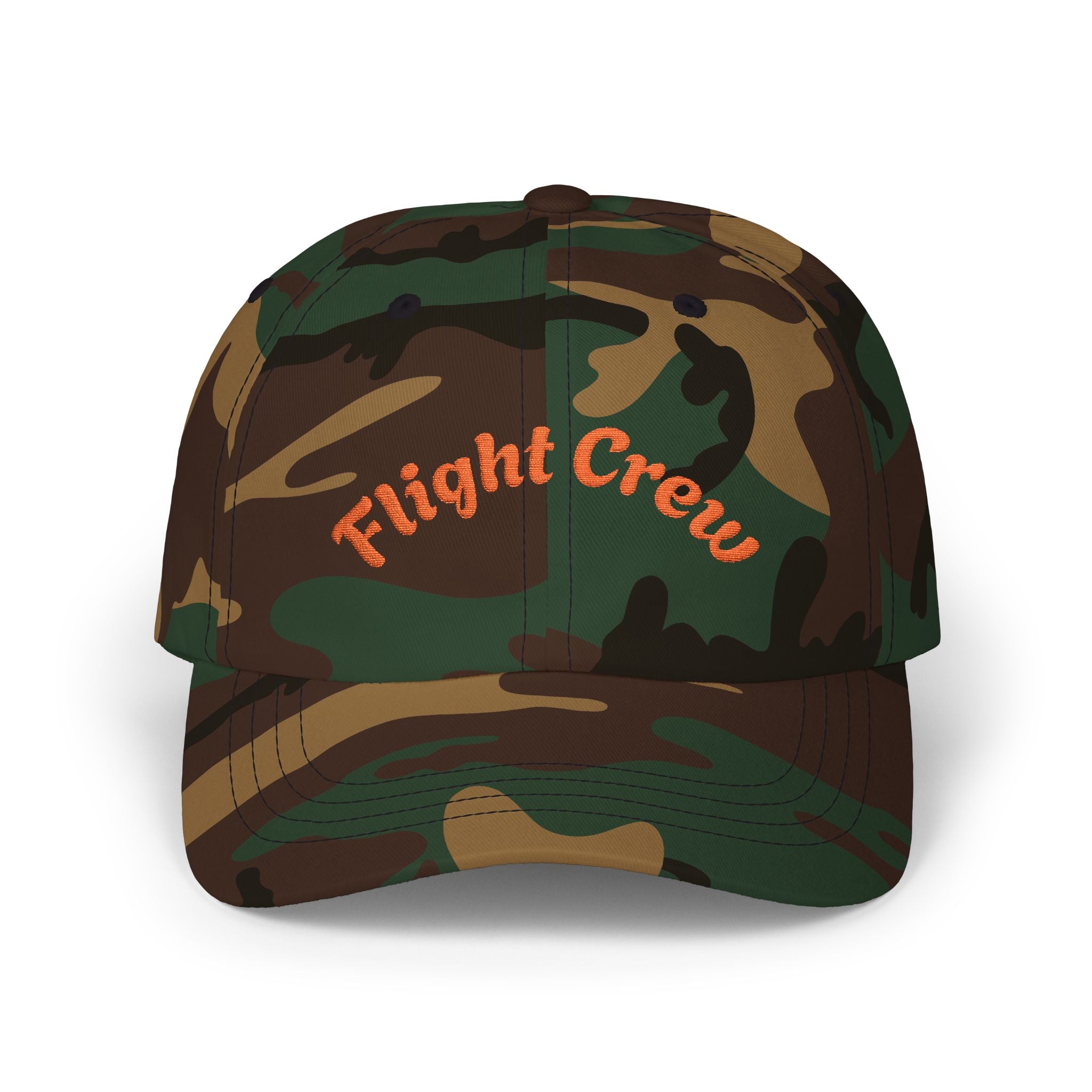 Camouflage cap with 'Flight Crew' text on a white background