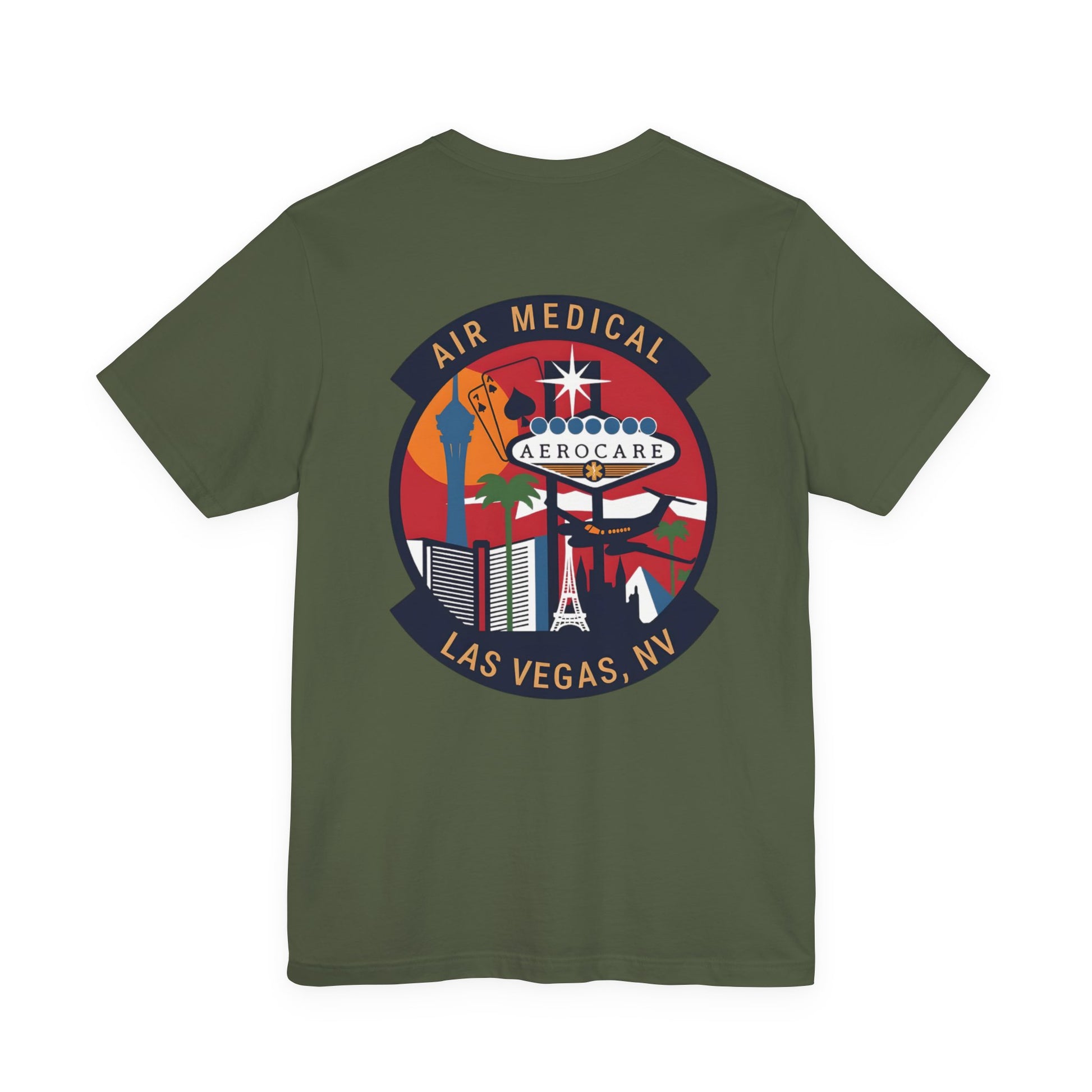 Green t-shirt with Air Medical Aerocare Las Vegas, NV logo on a white background