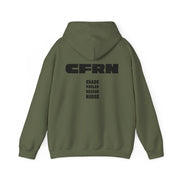 Green hoodie with 'CFRN' and 'Chaos Fueled Rescue Nurse' text on the back against a white background