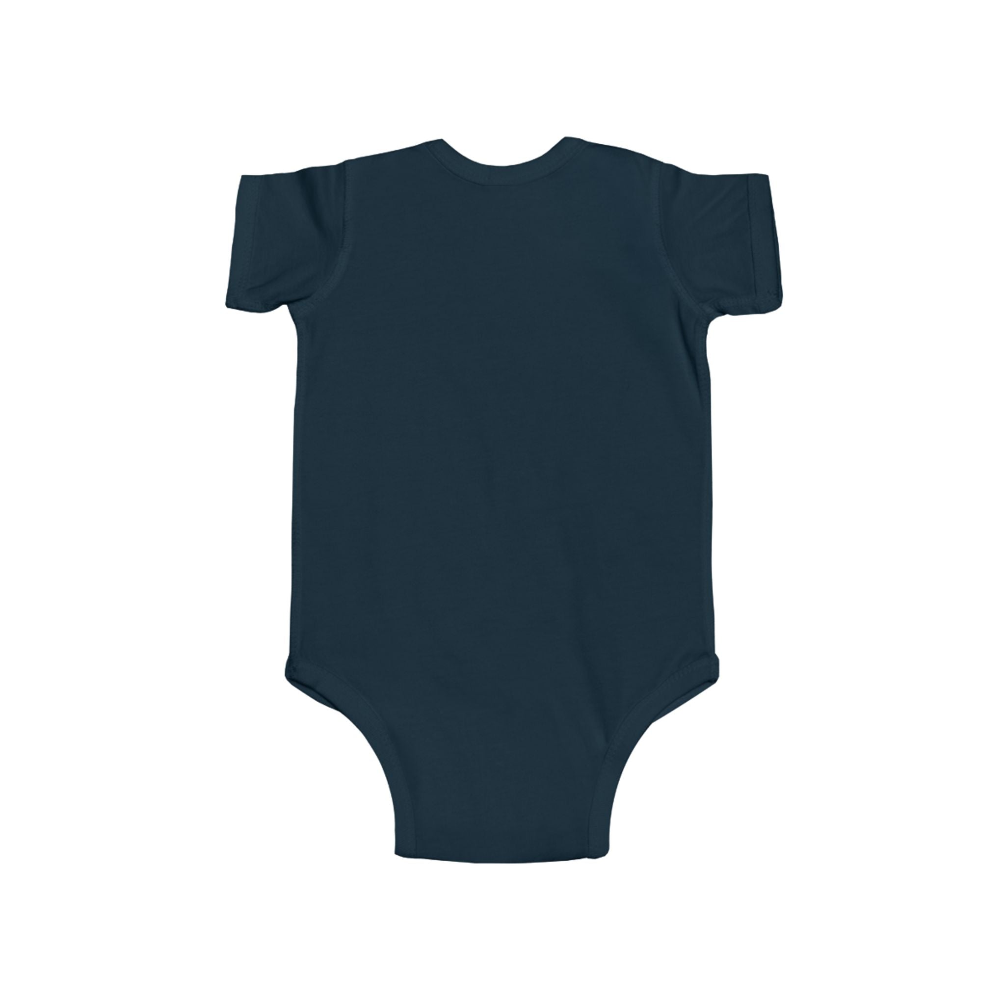 Navy blue baby onesie on a white background