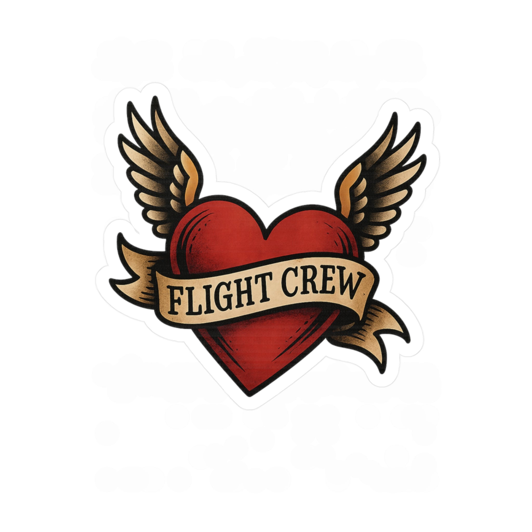 Sticker graphic of a Heart with wings and 'FLIGHT CREW' banner on a white background