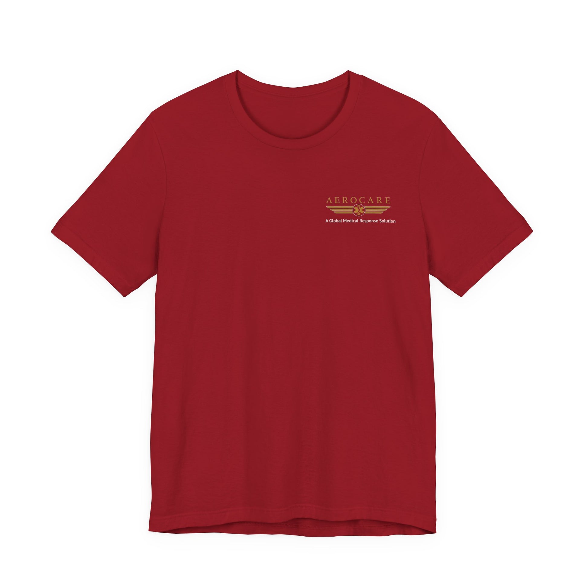 Red t-shirt with Aerocare logo on a white background