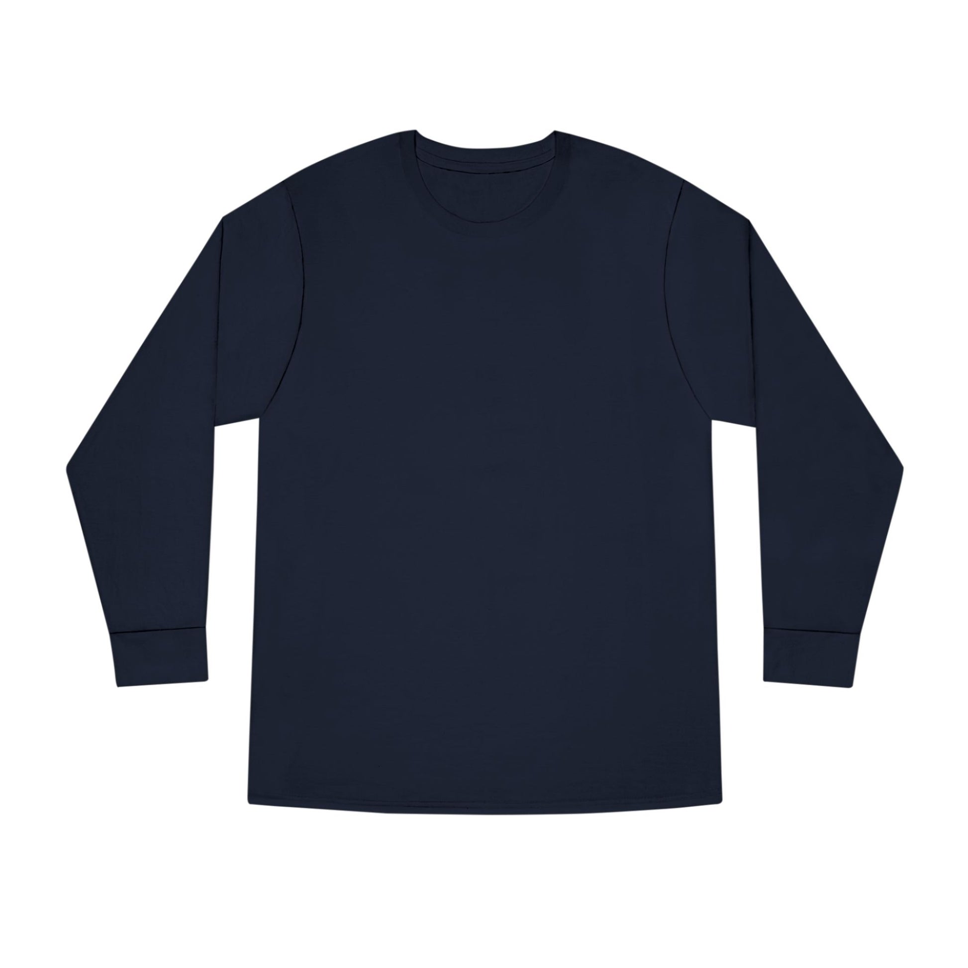 Navy blue long-sleeve shirt on a white background