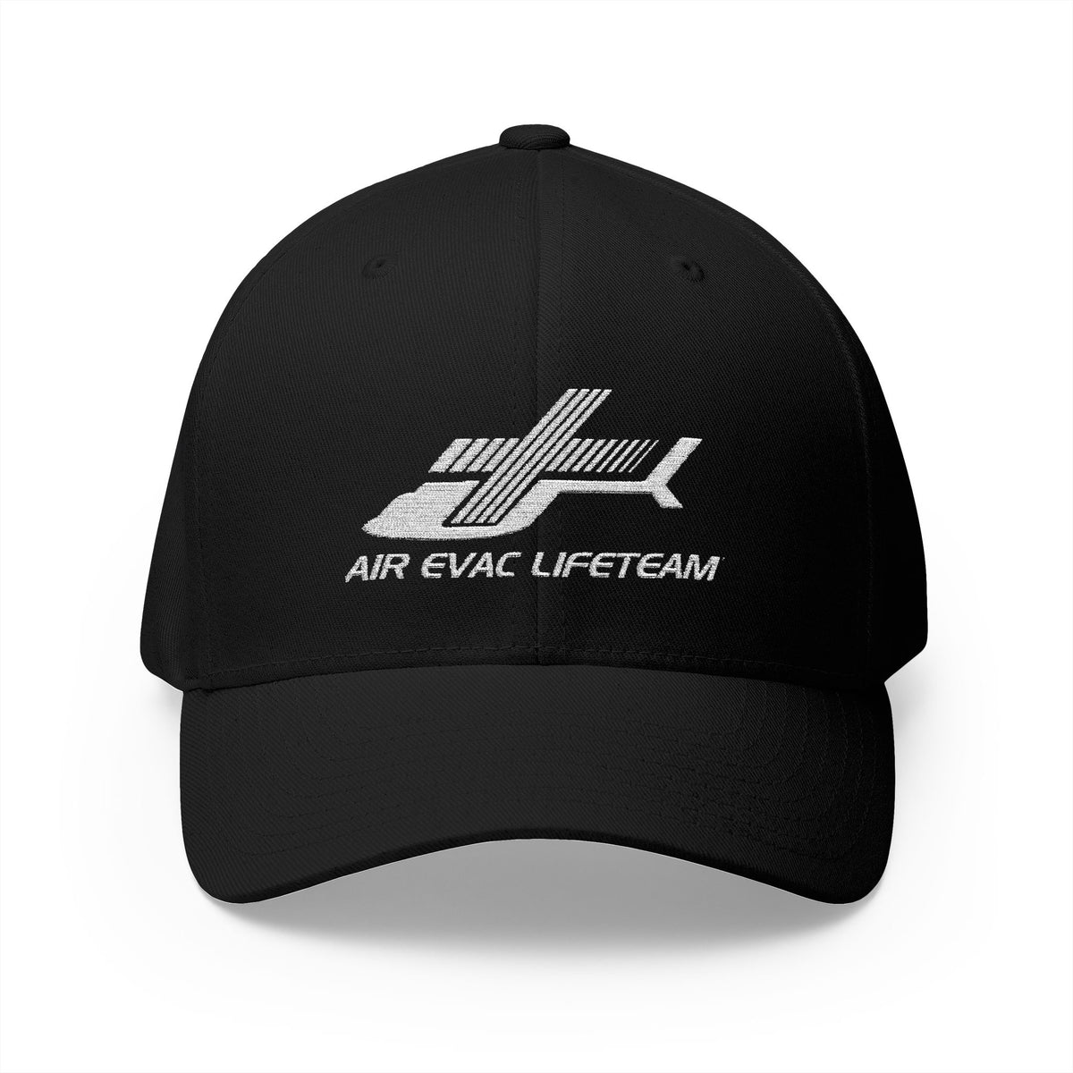 White Embroidered Air Evac Closed-Back Flexfit Hat