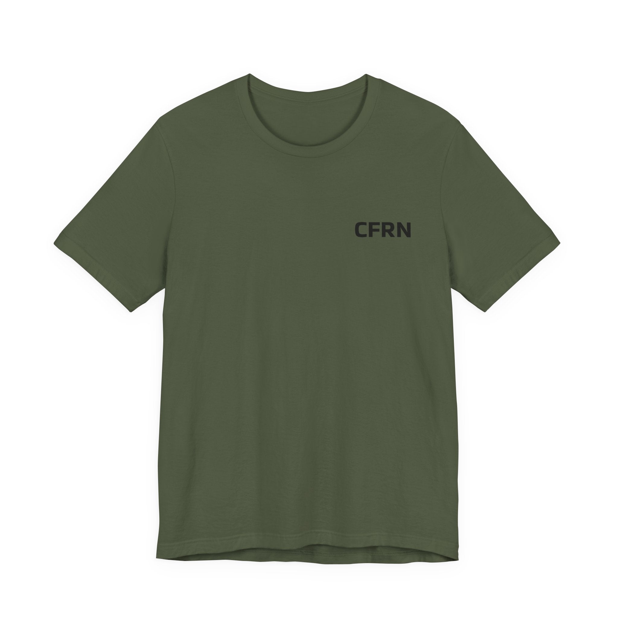 Green t-shirt with 'CFRN' logo on a white background