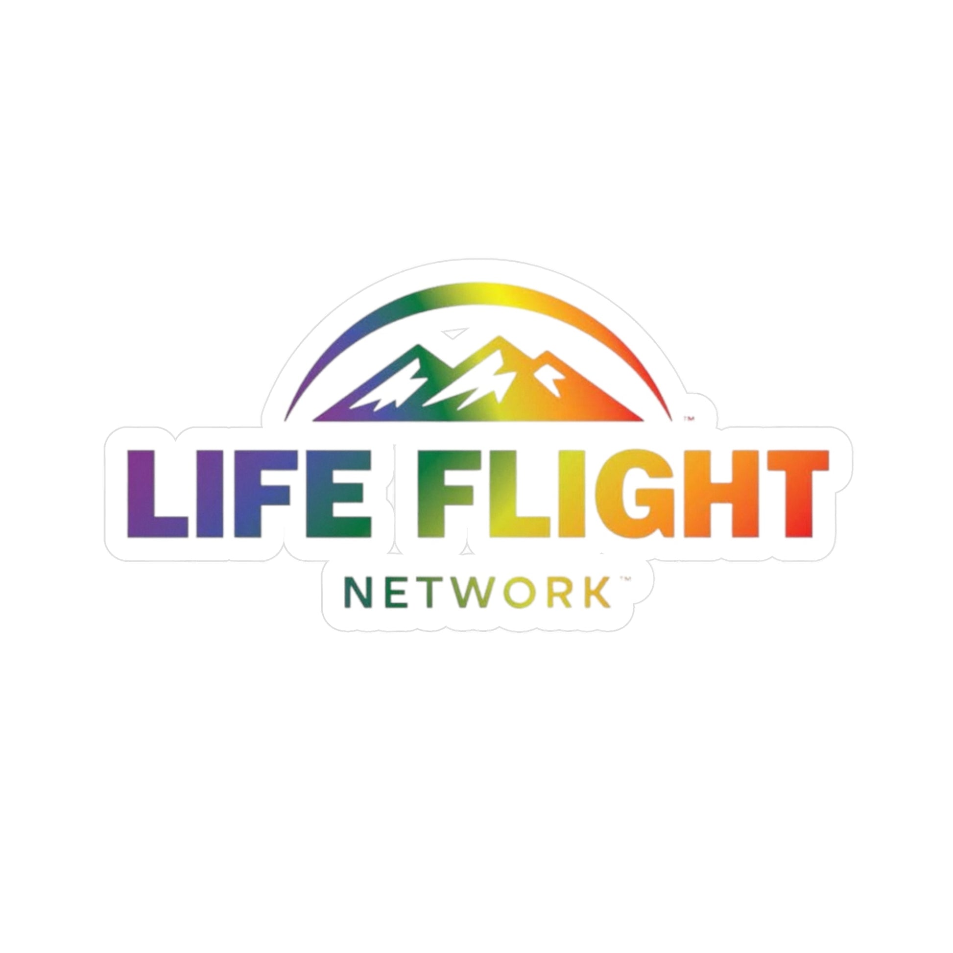 Rainbow-colored 'Life Flight Network' logo on a white background