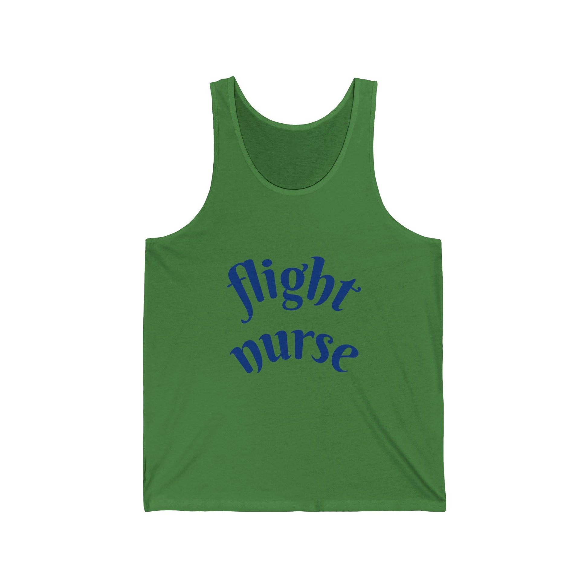 Green tank top with 'flight nurse' text on a white background