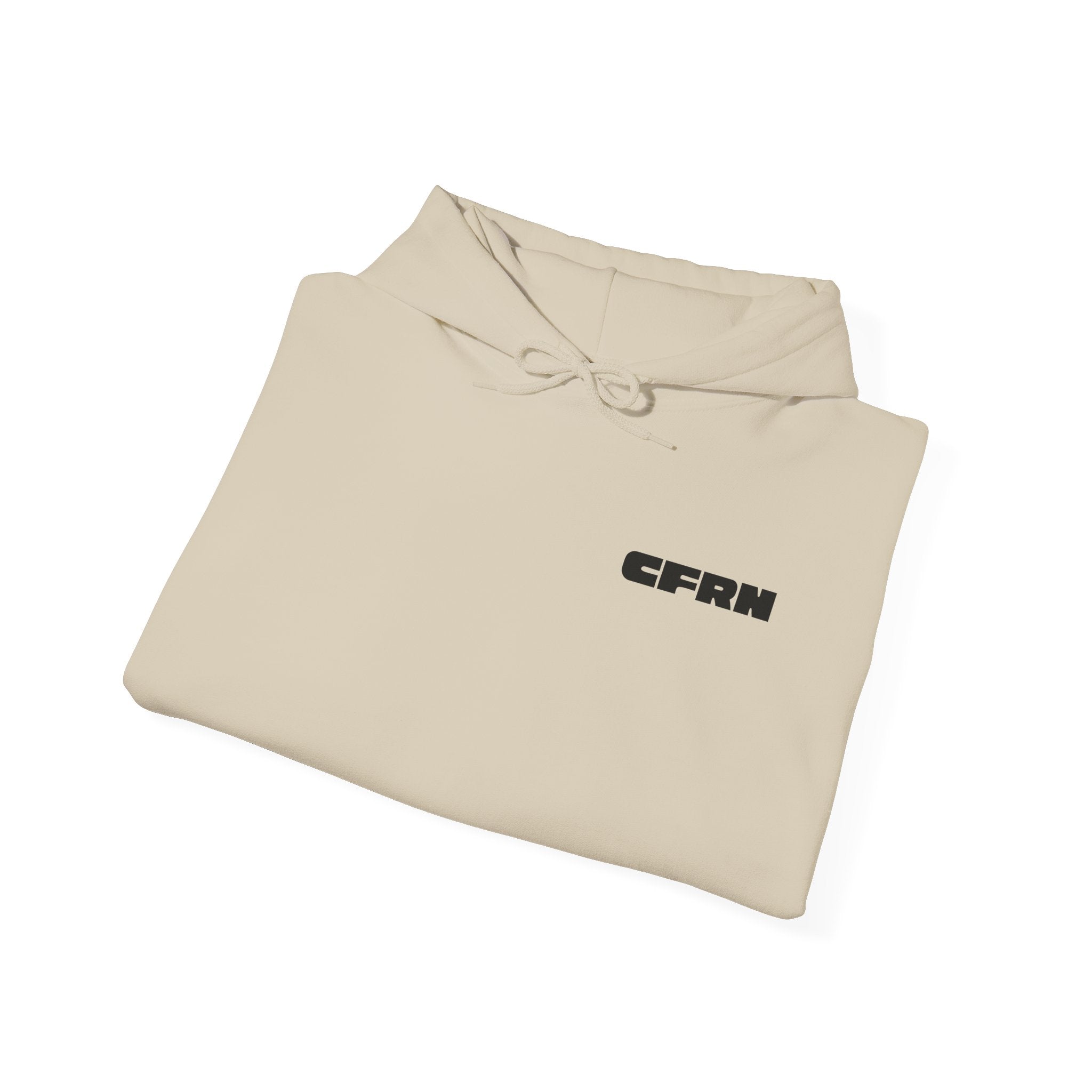 Beige hoodie with 'CFRN' logo on a white background