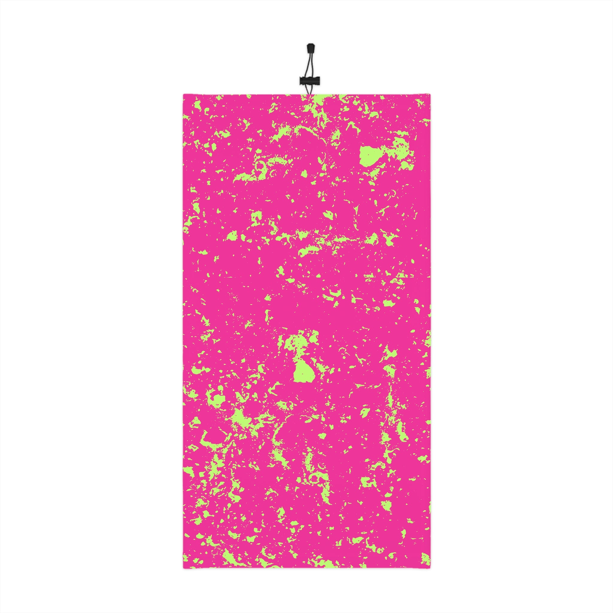 Hot pink neck gaiter with neon green splatter pattern by Rotor Wash & Wear