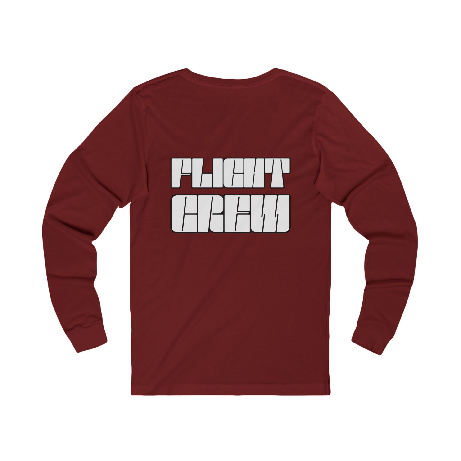 lRed ong-sleeve shirt with 'FLIGHT CREW' text in white by Rotor Wash & Wear