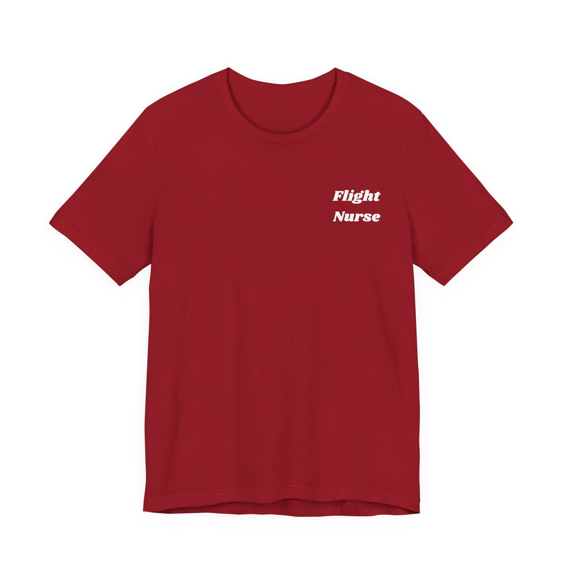 Red t-shirt with 'Flight Nurse' text on a white background