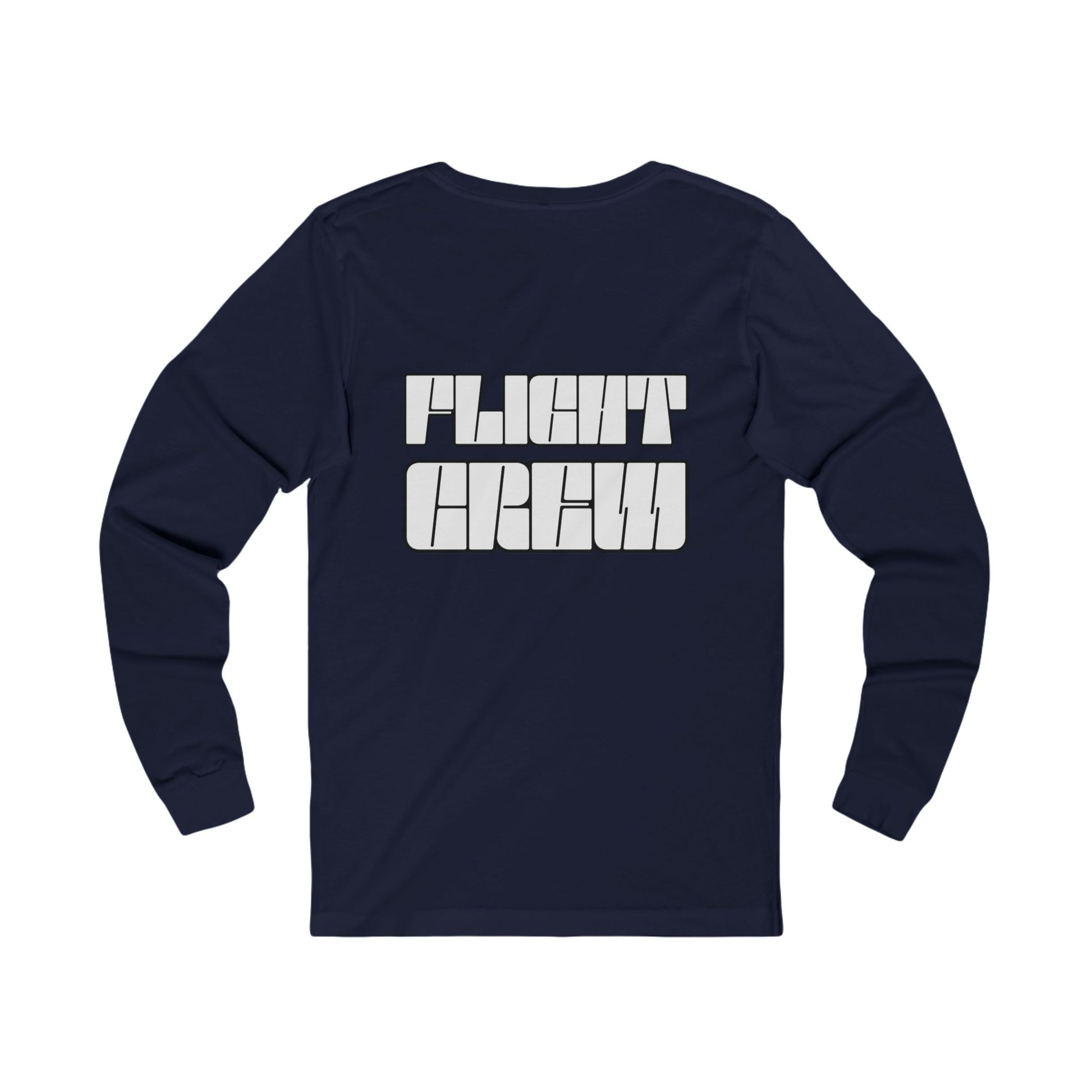 Navy long-sleeve shirt with 'FLIGHT CREW' text in white by Rotor Wash & Wear