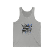 Gray tank top with 'Badass Flight Medic' text and graphic on a white background