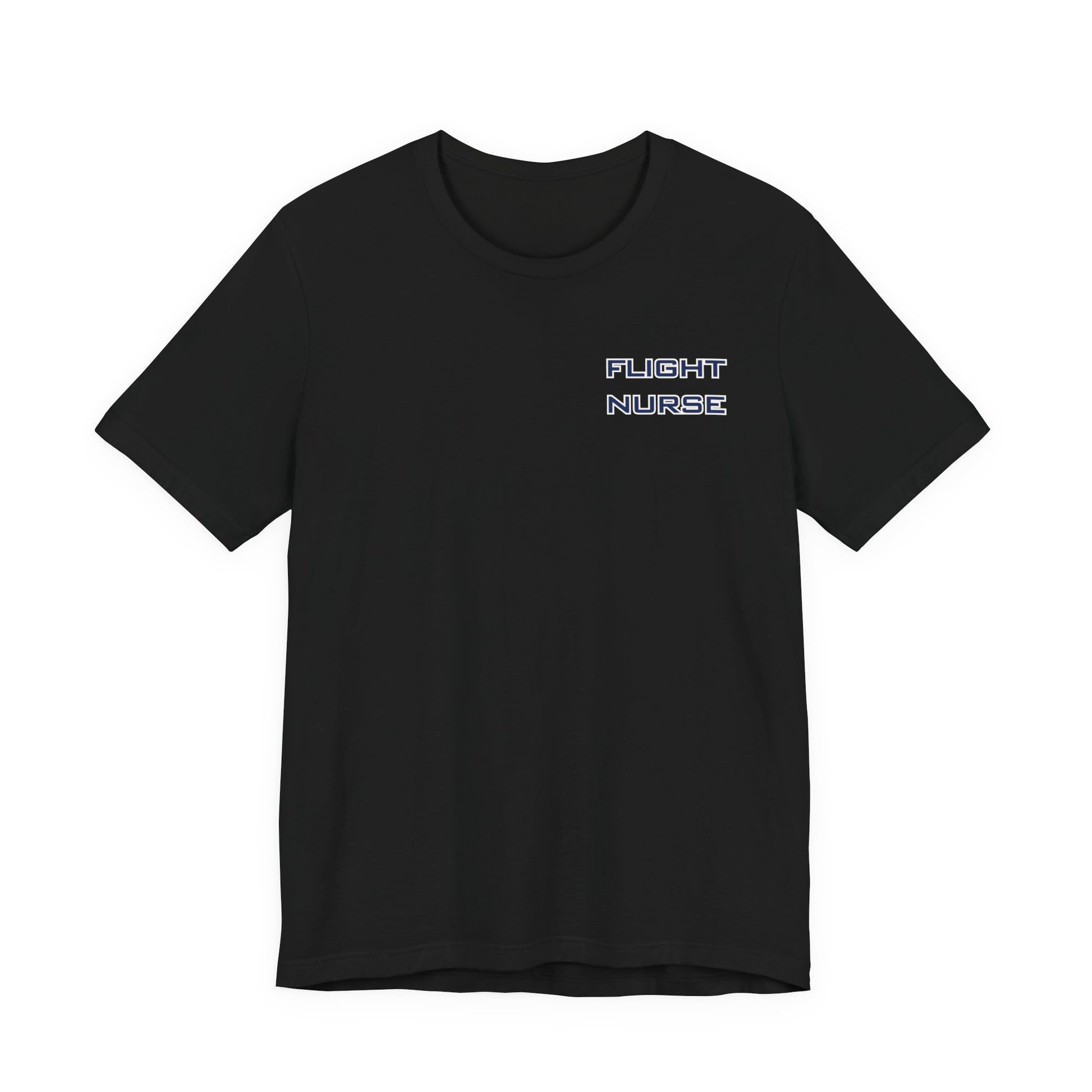 Black t-shirt with text 'Flight Nurse' on the left chest by Rotor Wash & Wear