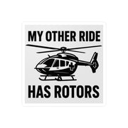 Sticker with a helicopter graphic and text 'My other ride has rotors' on a white background