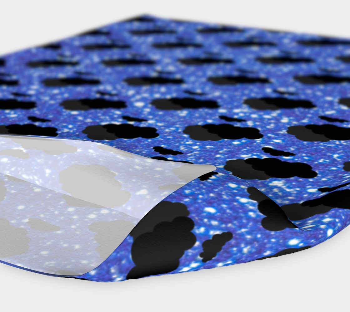 Blue sparkly headband with black cloud pattern on a white background