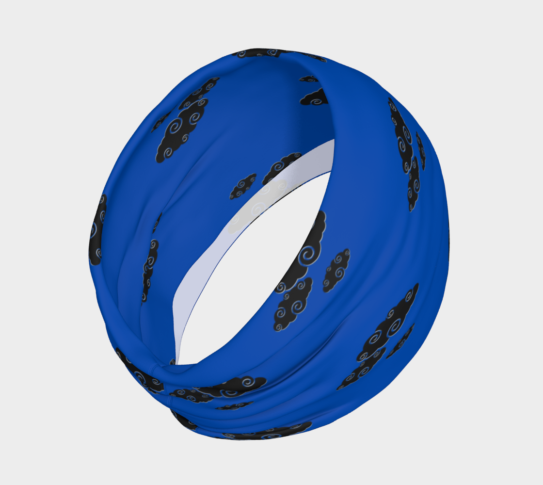 Royal blue headband with black cloud design on a white background.