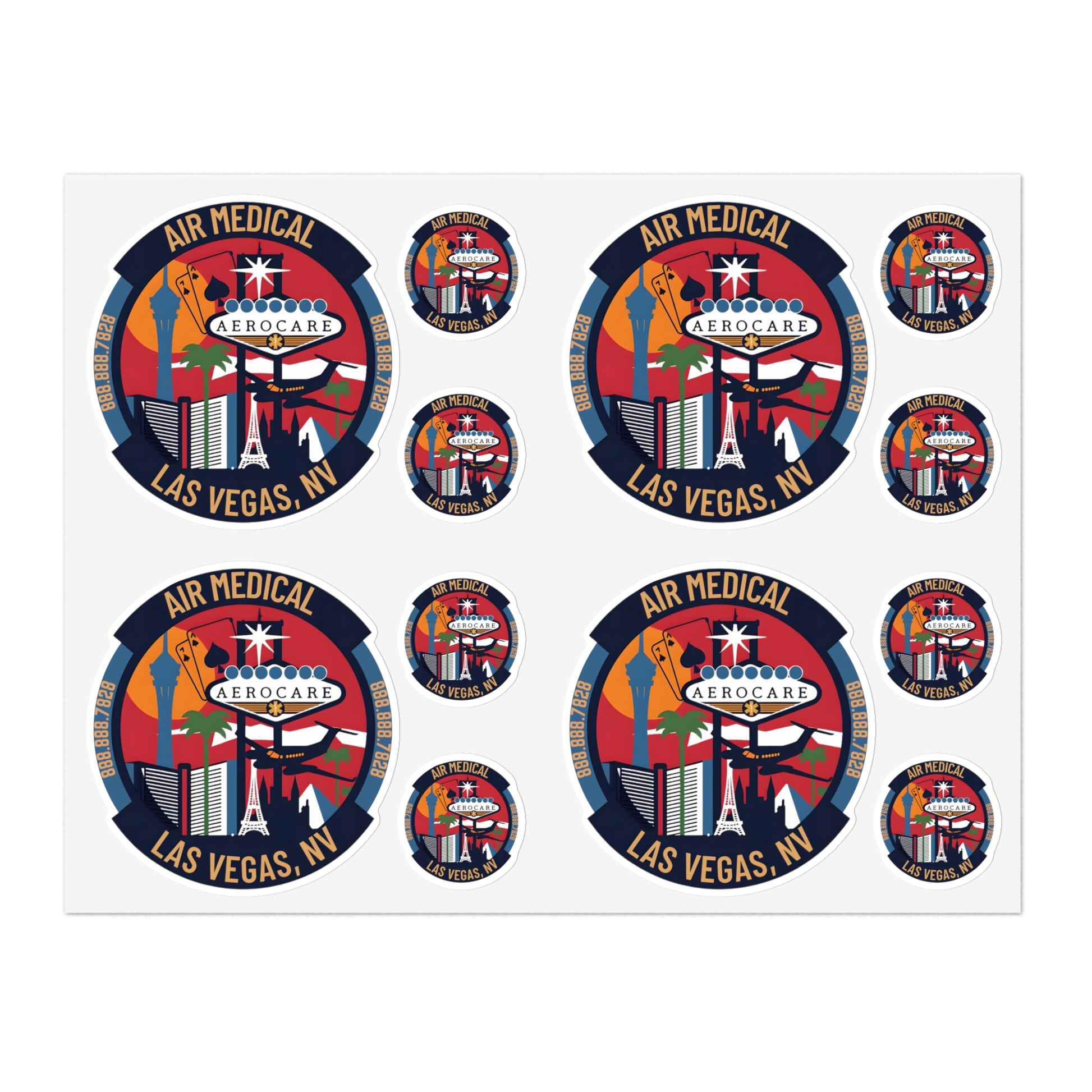 Set of Air Medical Aerocare Las Vegas, NV stickers on a white background