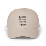 Beige cap with CFRN 'Chaos Fueled Rescue Ninja' text on a white background
