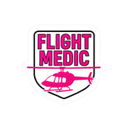 Black, white, and hot pink sticker with 'FLIGHT MEDIC' text and a helicopter on a white background