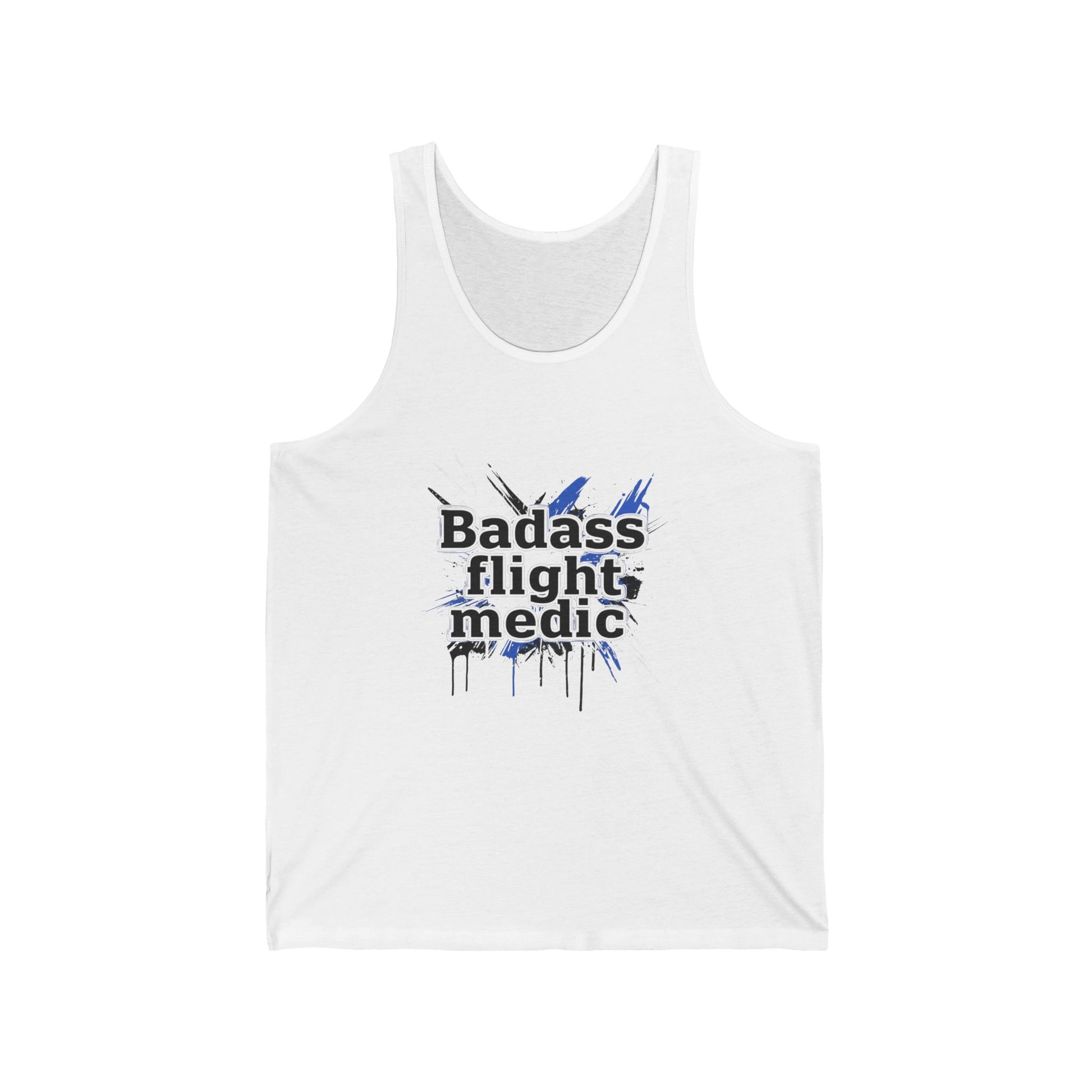 White tank top with 'Badass Flight Medic' text on a white background