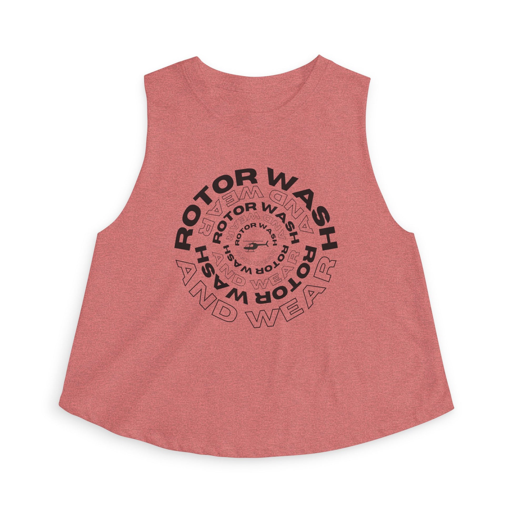Dusty rose tank top with 'Rotor Wash & Wear' circle logo design on a white background
