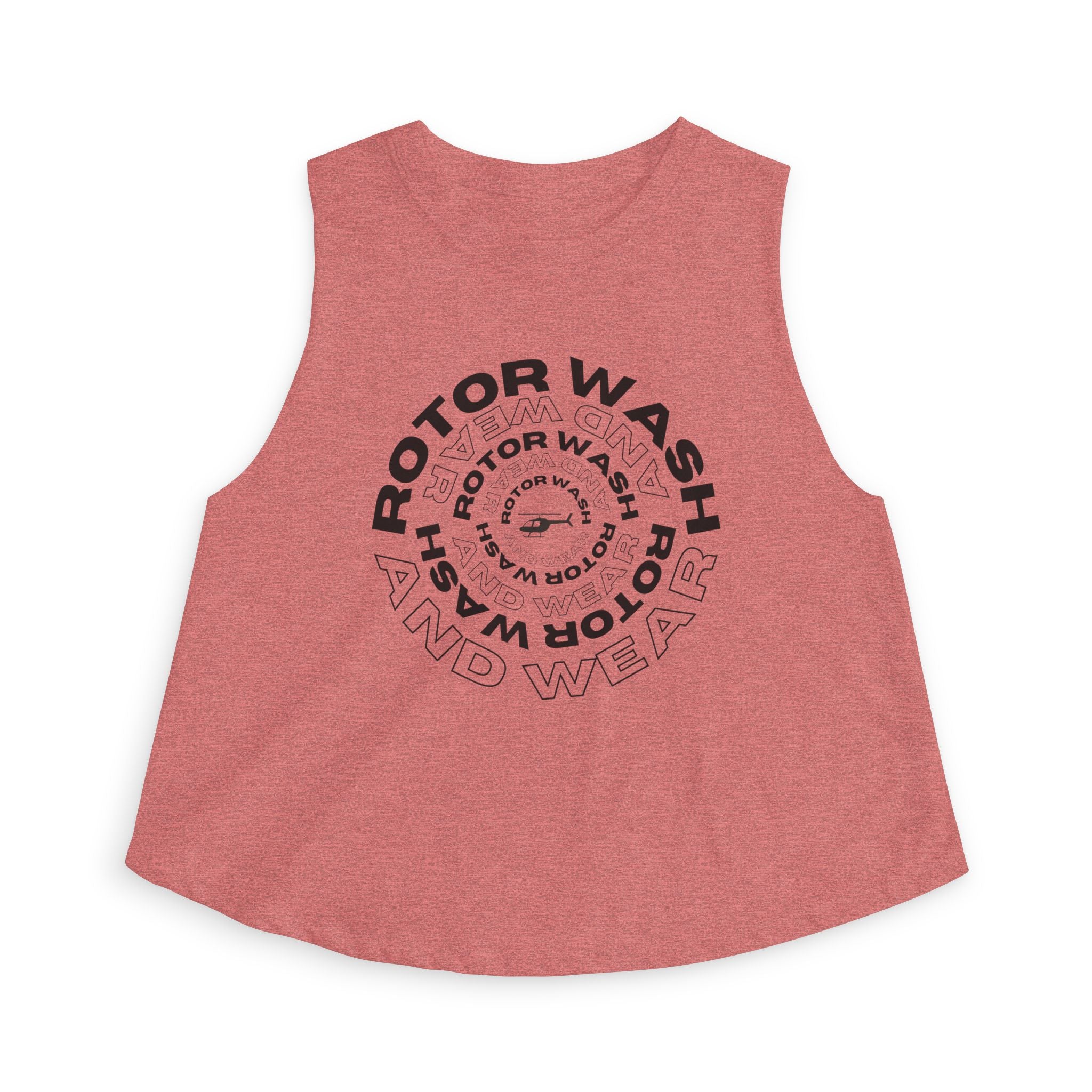 Dusty rose tank top with 'Rotor Wash & Wear' circle logo design on a white background