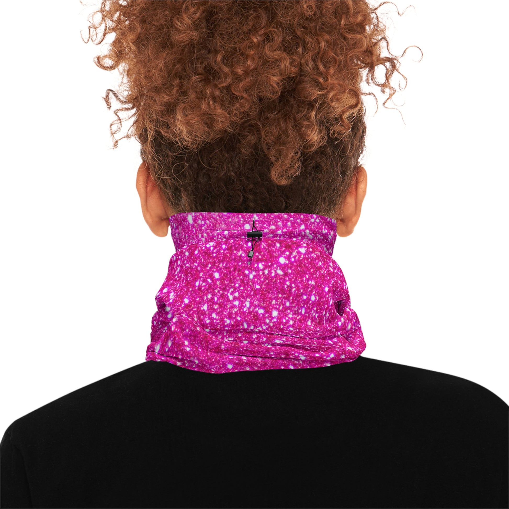 Person wearing pink and white patterned neck gaiter by Rotor Wash & Wear