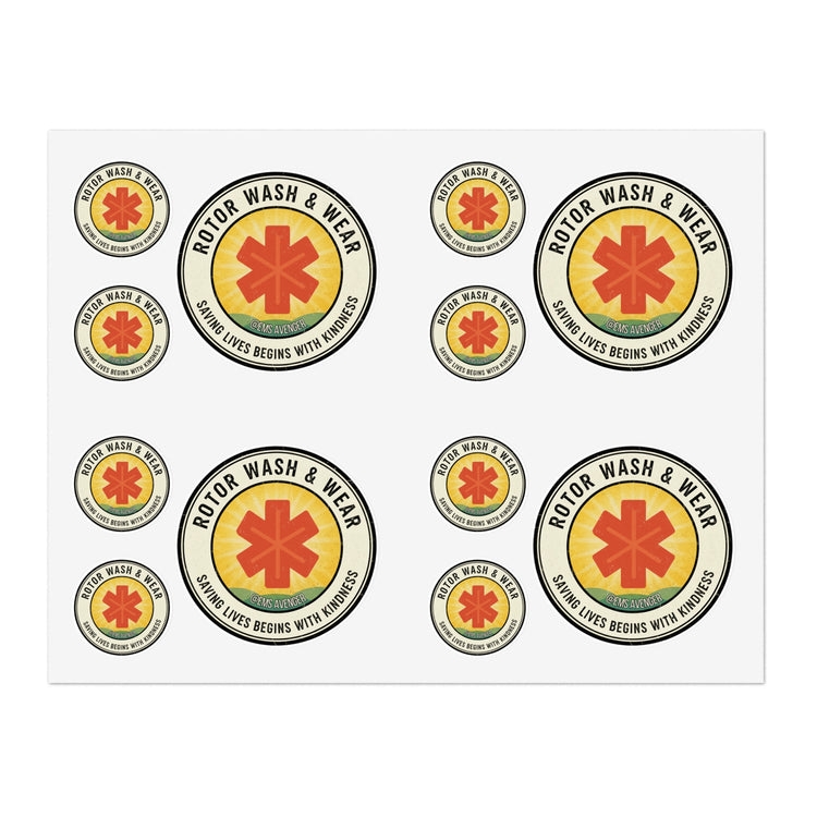 Set of Rotor Wash & Wear & EMS Avenger stickers with text "Saving Lives Begins With Kindness"