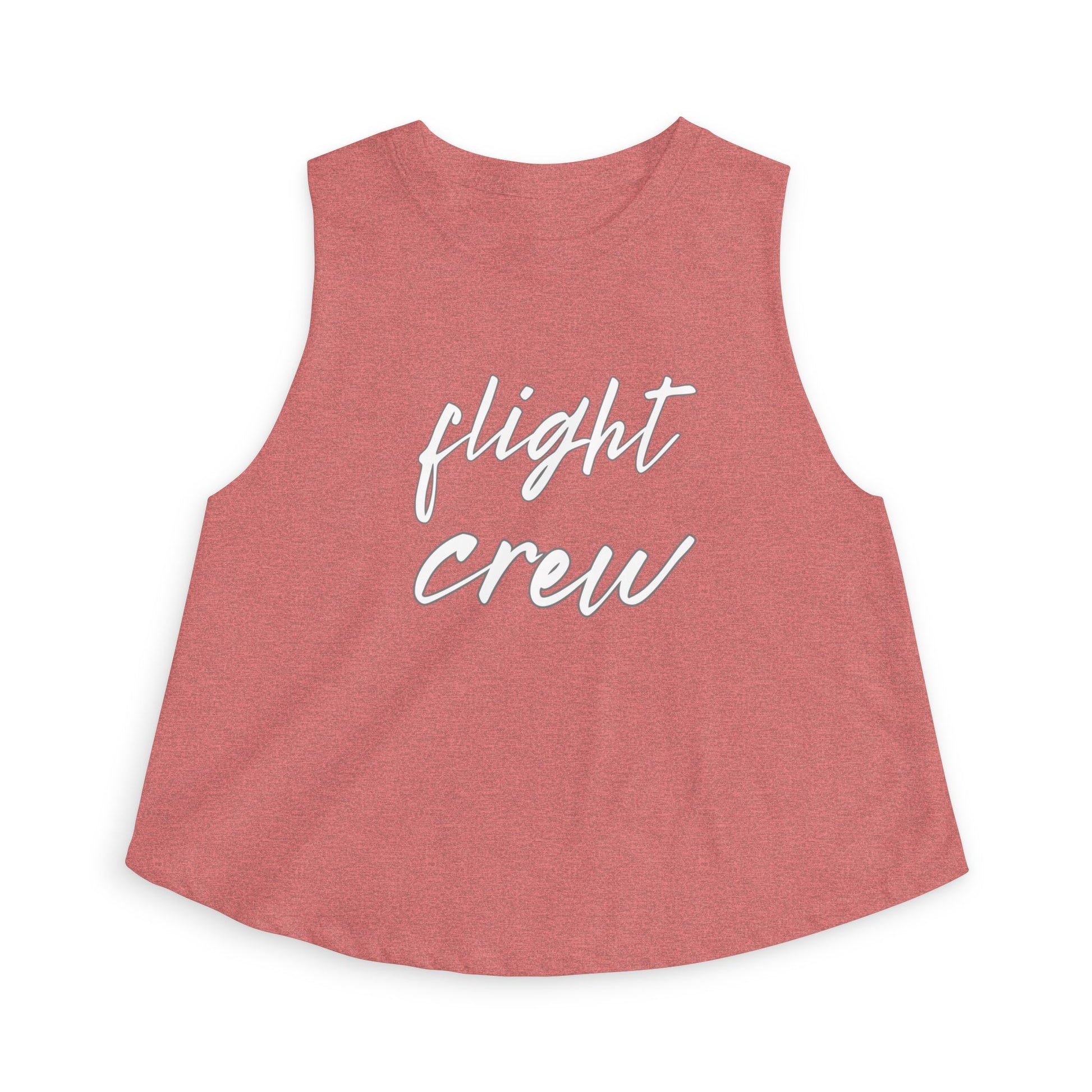 Pink sleeveless top with 'flight crew' text in white by Rotor Wash & Wear