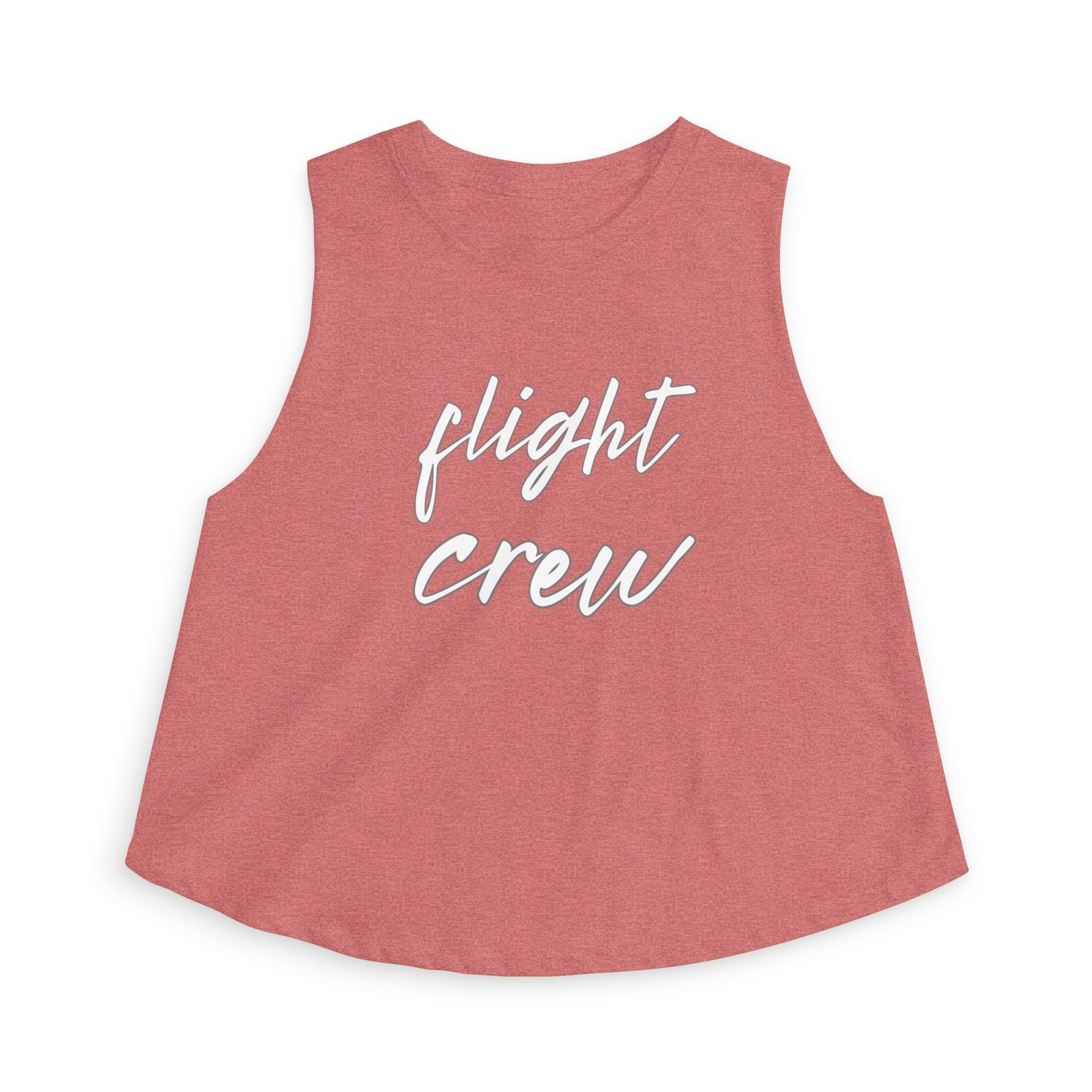 Pink sleeveless top with 'flight crew' text in white by Rotor Wash & Wear