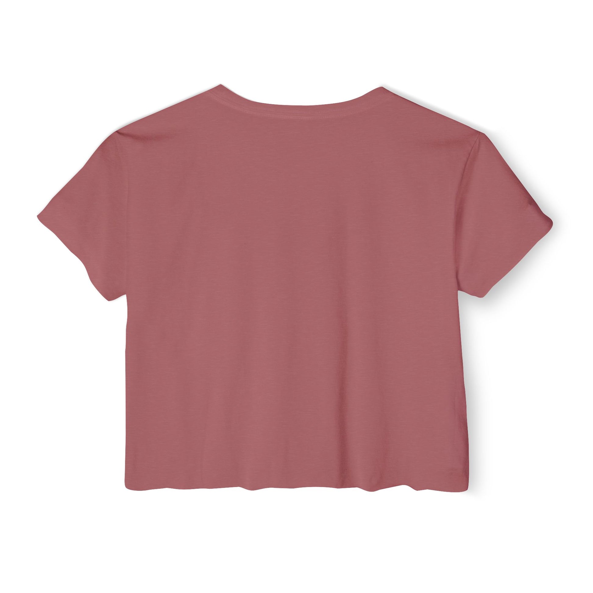 Back view of a plain pink crop top on a white background
