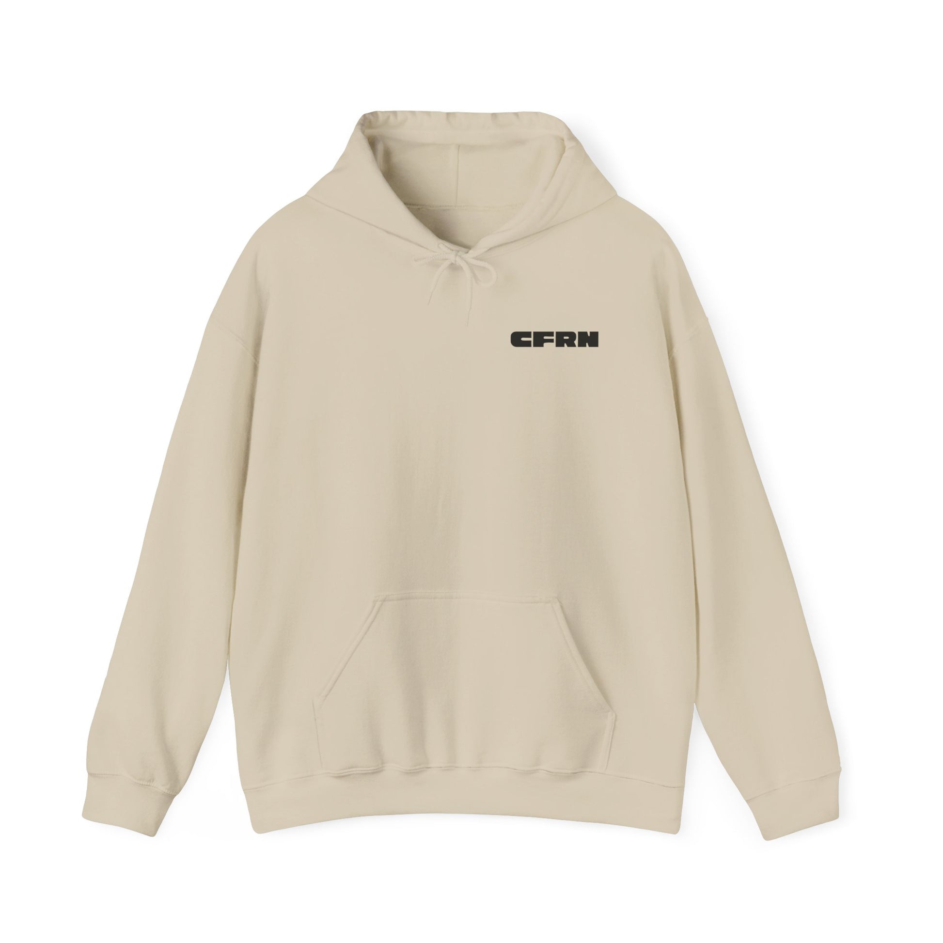 Beige hoodie with 'CFRN' logo on a white background
