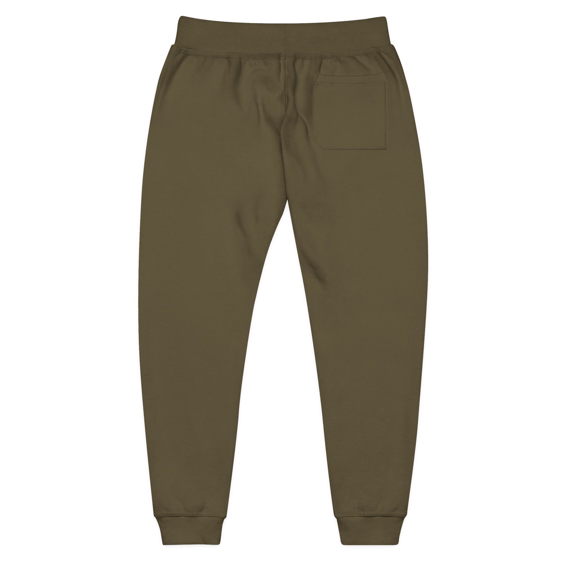 Olive green sweatpants on a white background