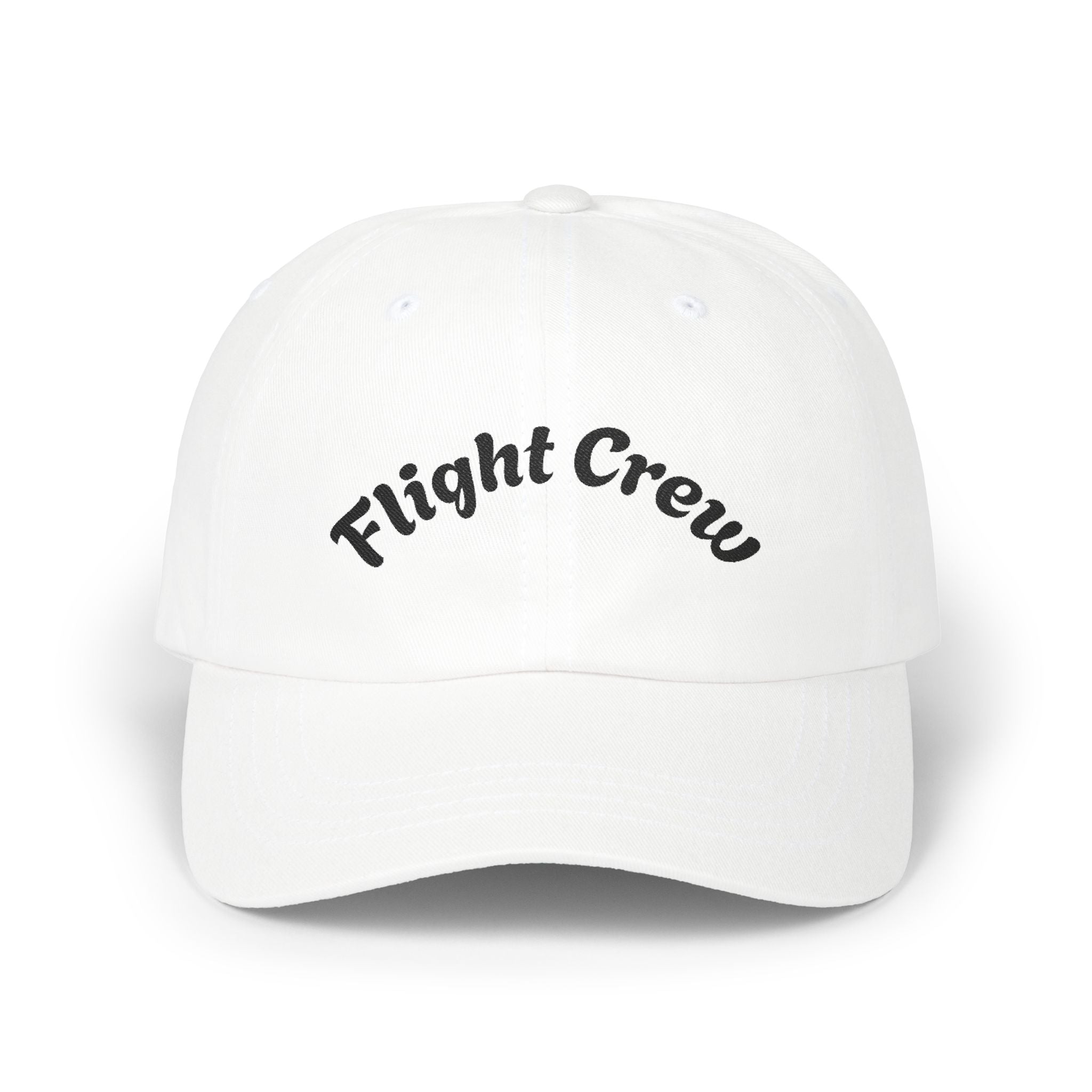 White cap with 'Flight Crew' text on a white background
