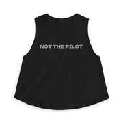 Black sleeveless shirt with 'NOT THE PILOT' text by Rotor Wash & Wear