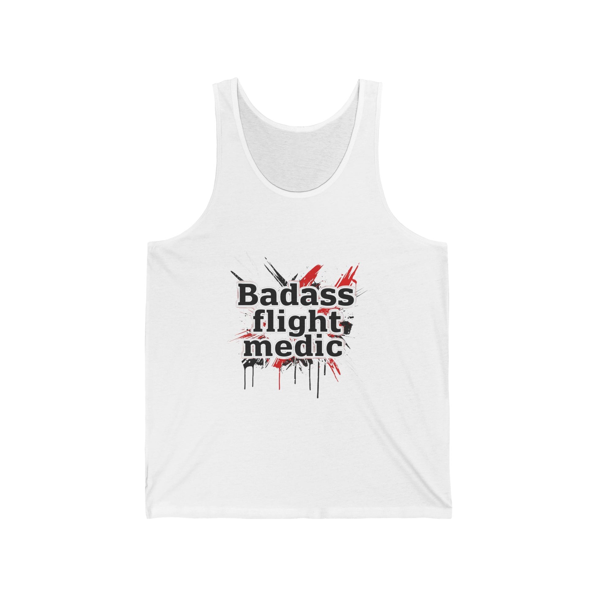 White tank top with 'Badass Flight Medic' text on a white background