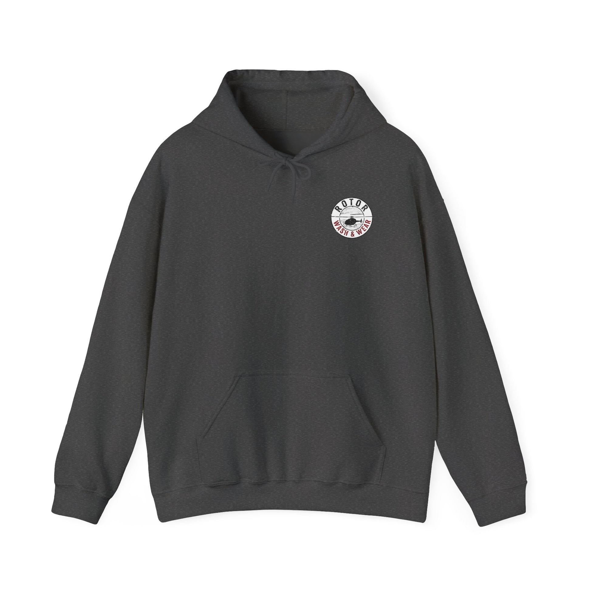 Gray hoodie with a Rotor Wash & Wear logo on the chest against a white background