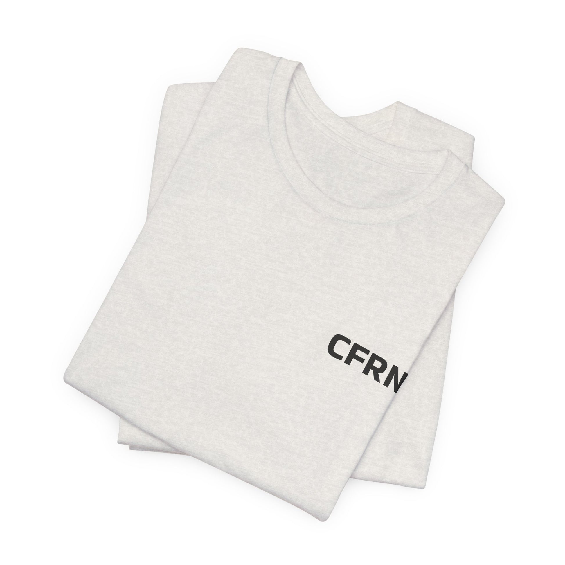 Folded white sleeveless shirt with 'CFRN' text on a white background by Rotor Wash & Wear