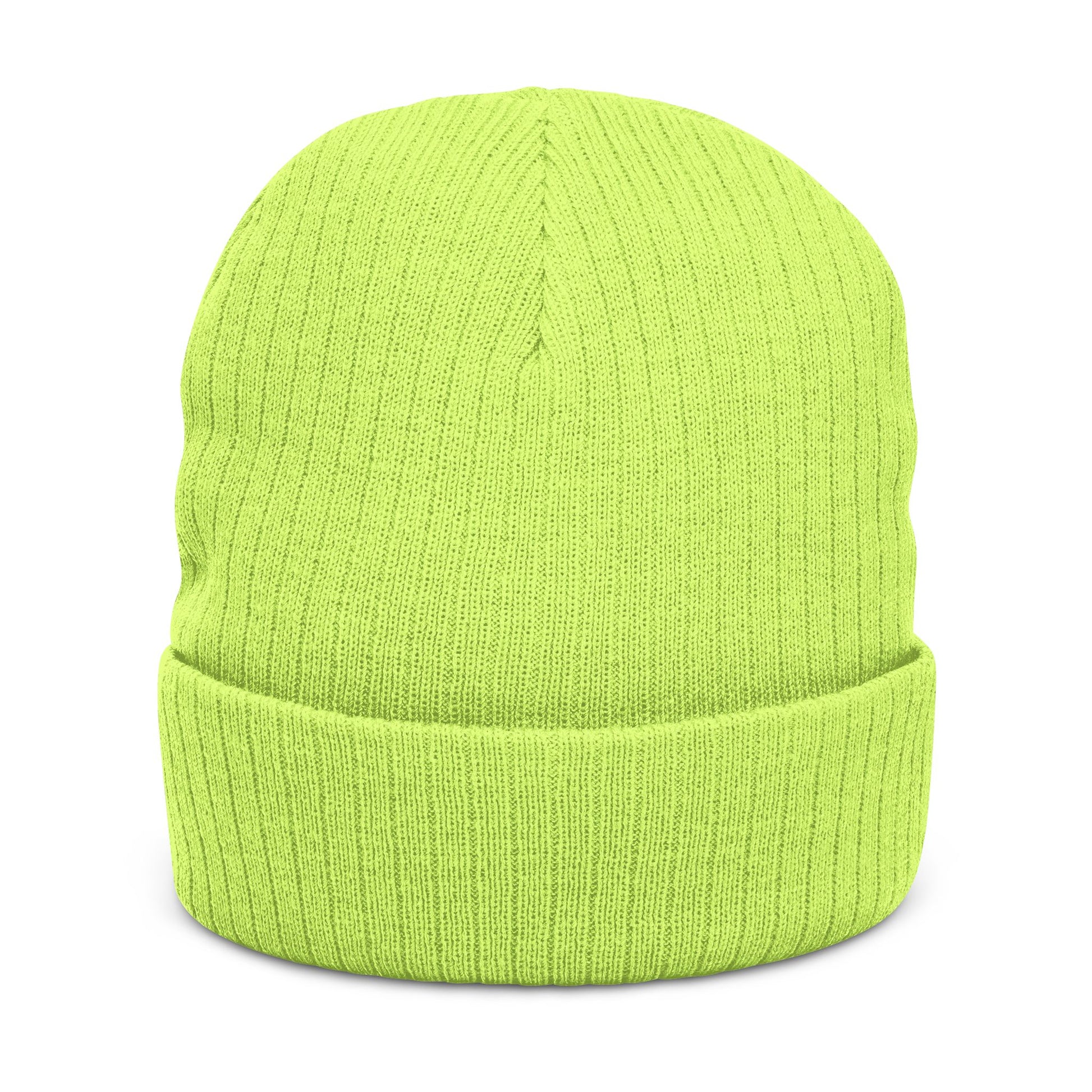 Green beanie hat on a white background