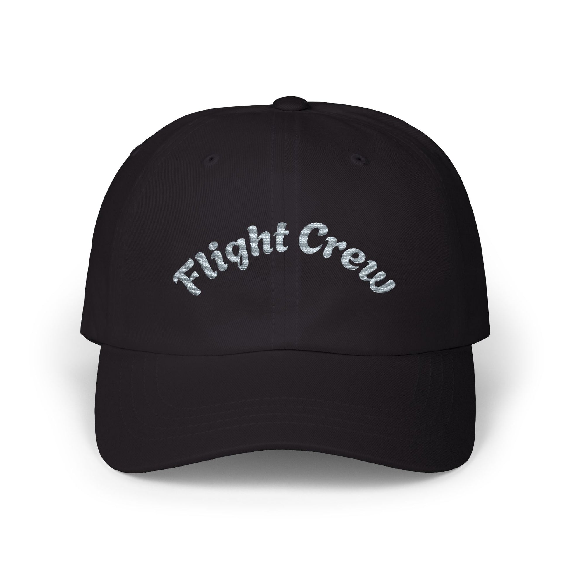 Black cap with 'Flight Crew' text on a white background