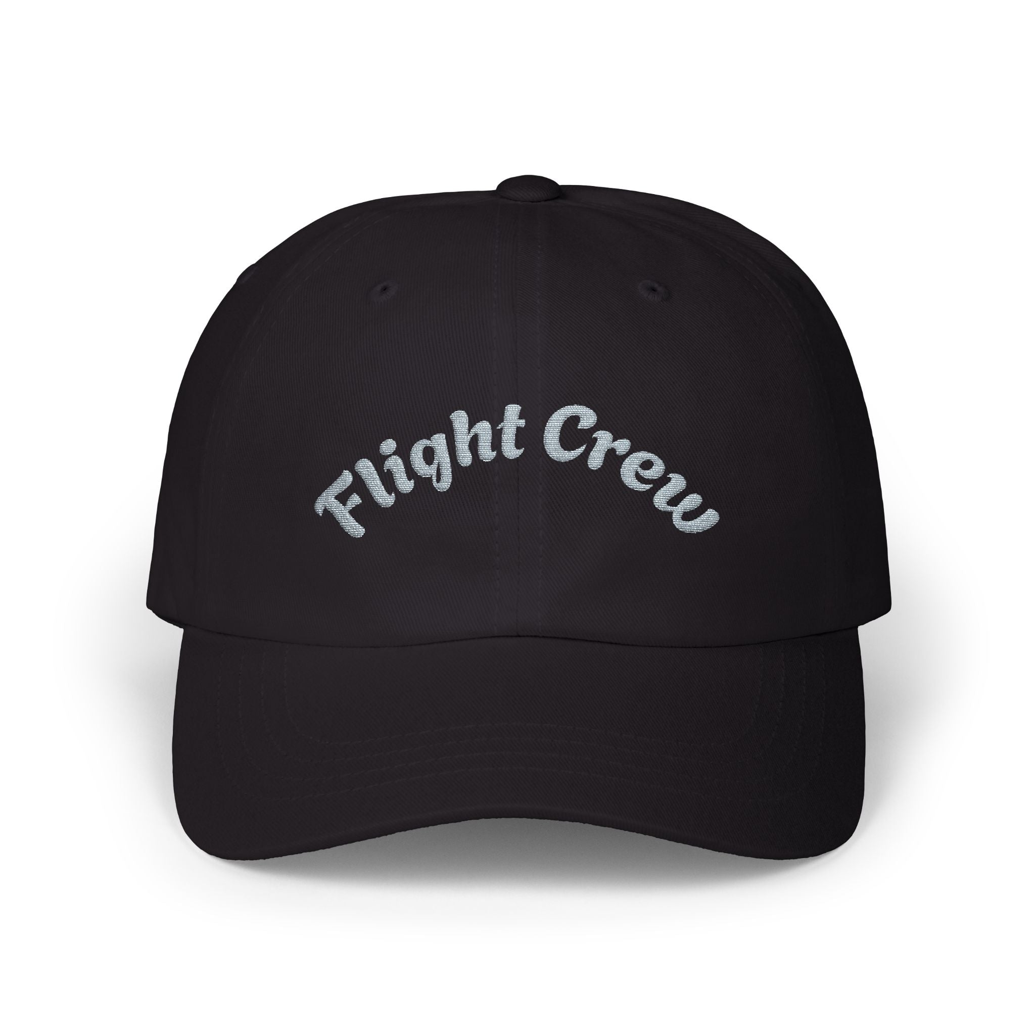 Black cap with 'Flight Crew' text on a white background