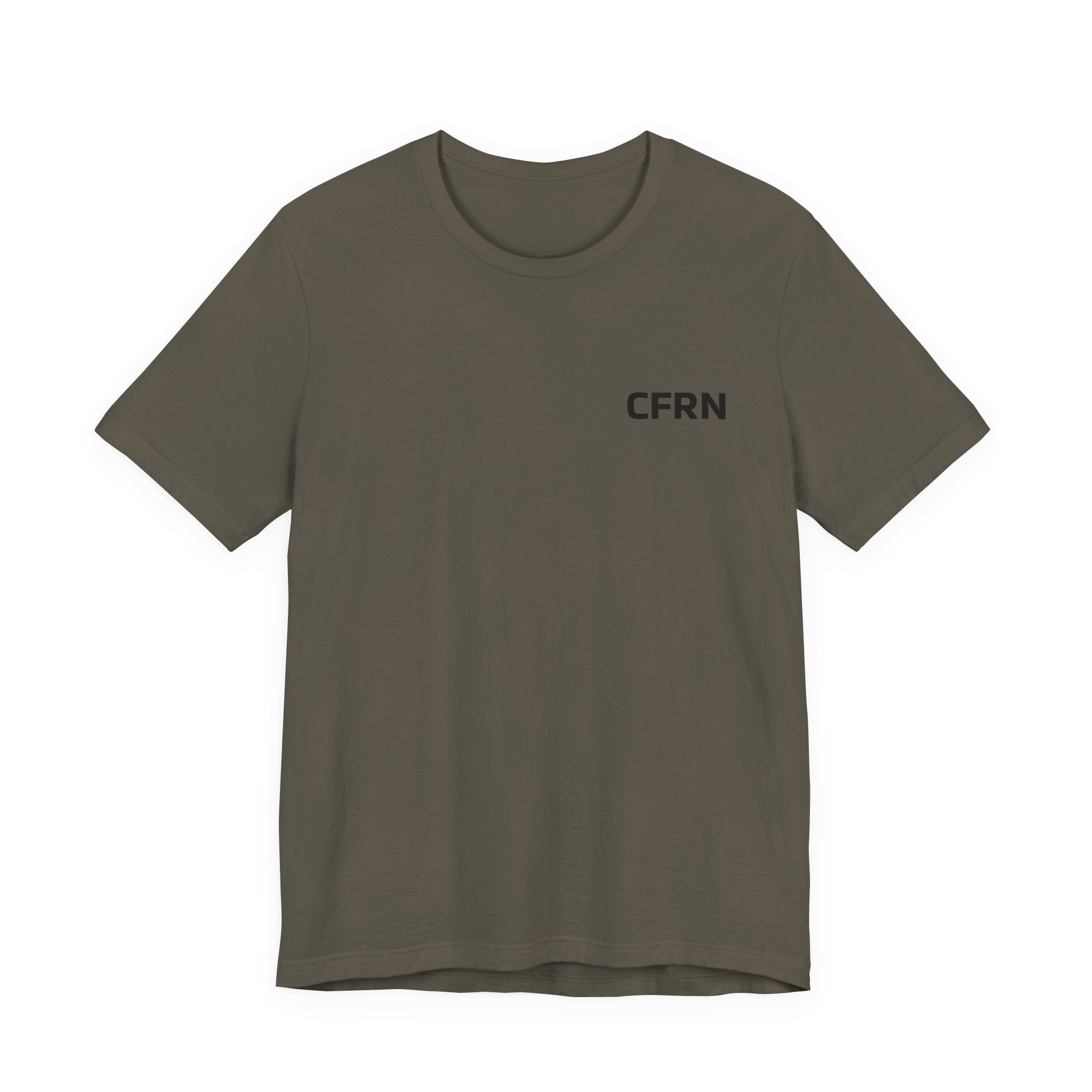 Green t-shirt with 'CFRN' logo on a white background