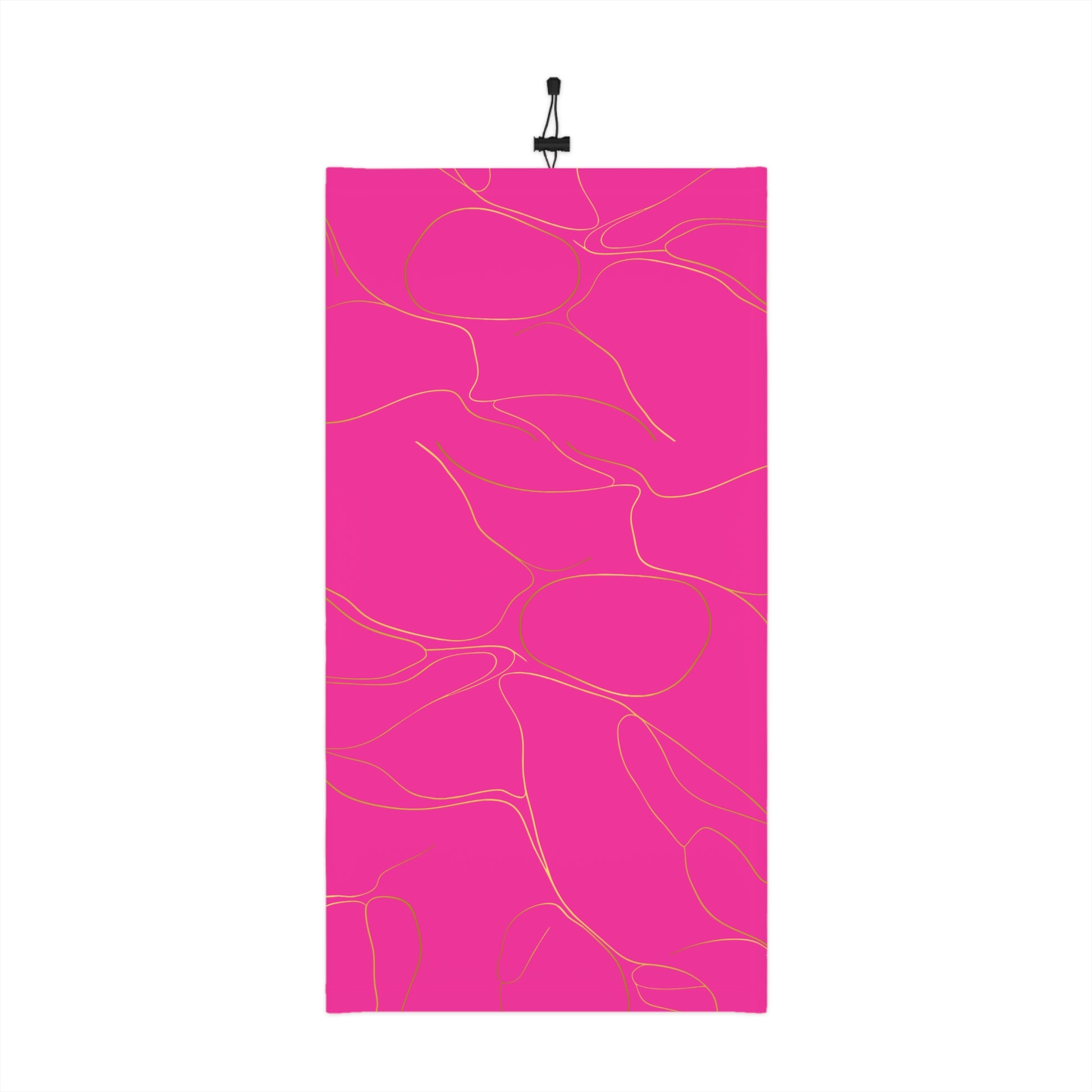 Hot pink neck gaiter with gold piping pattern by Rotor Wash & Wear