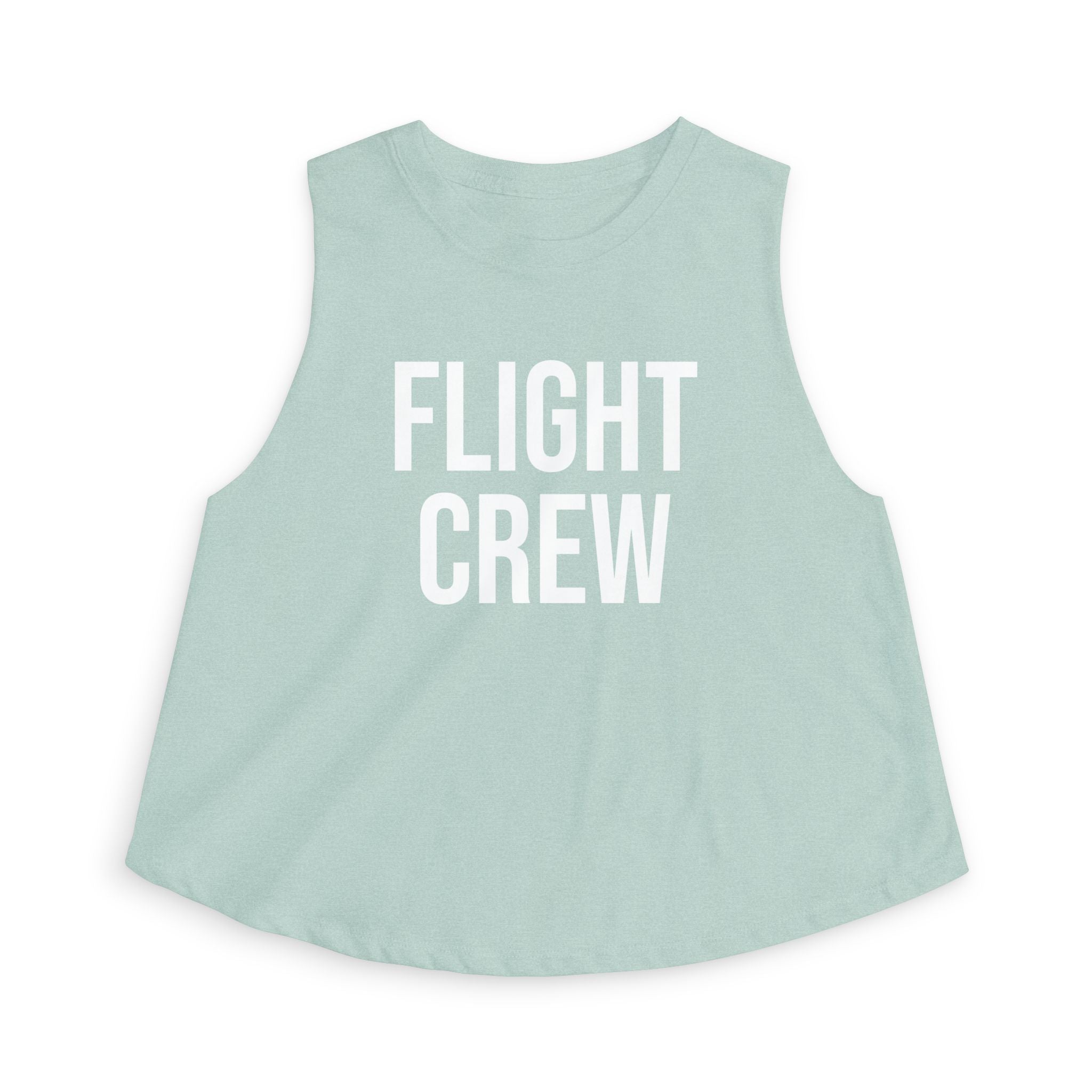 Light green sleeveless shirt with 'FLIGHT CREW' text by Rotor Wash & Wear