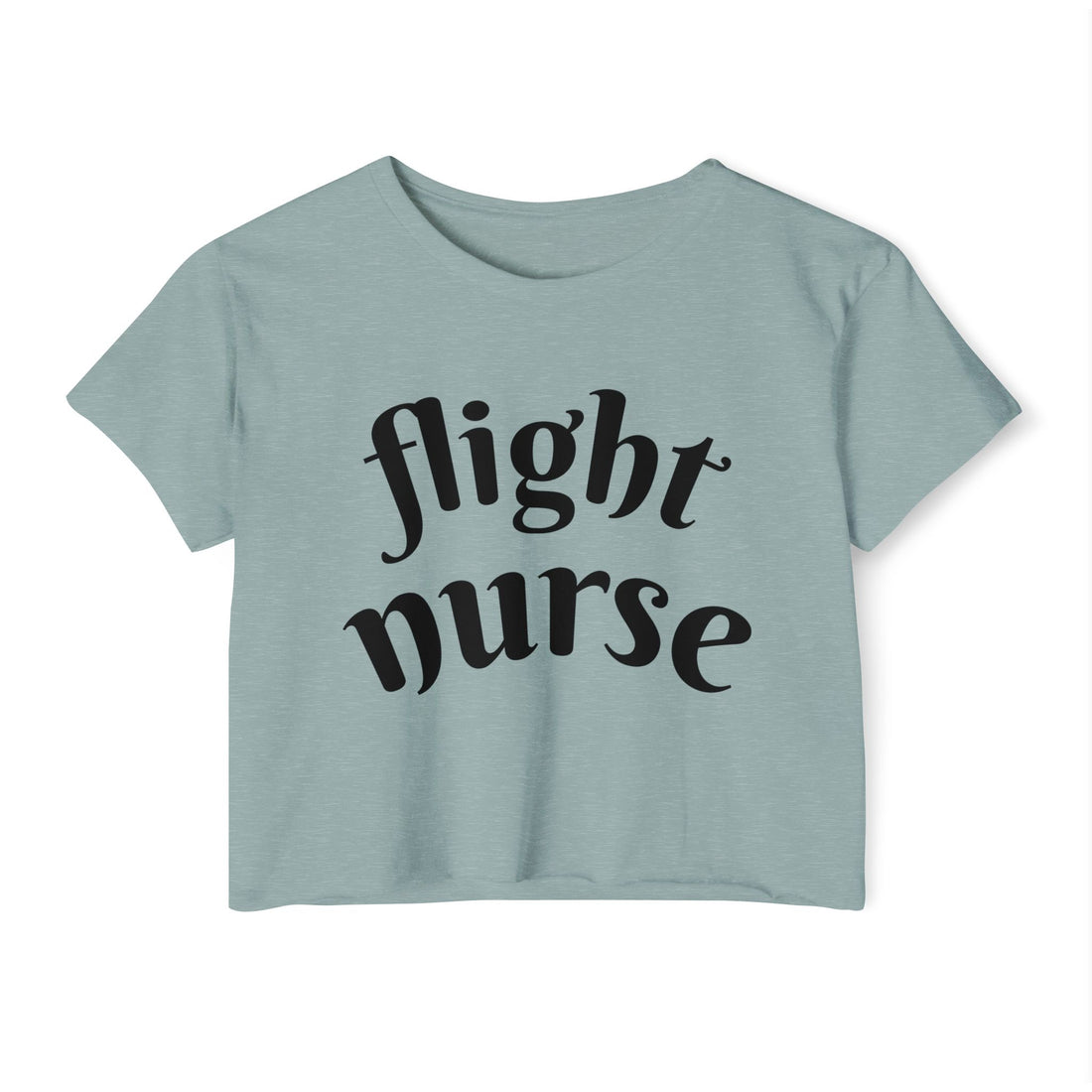 Light green crop top with 'flight nurse' text on a white background