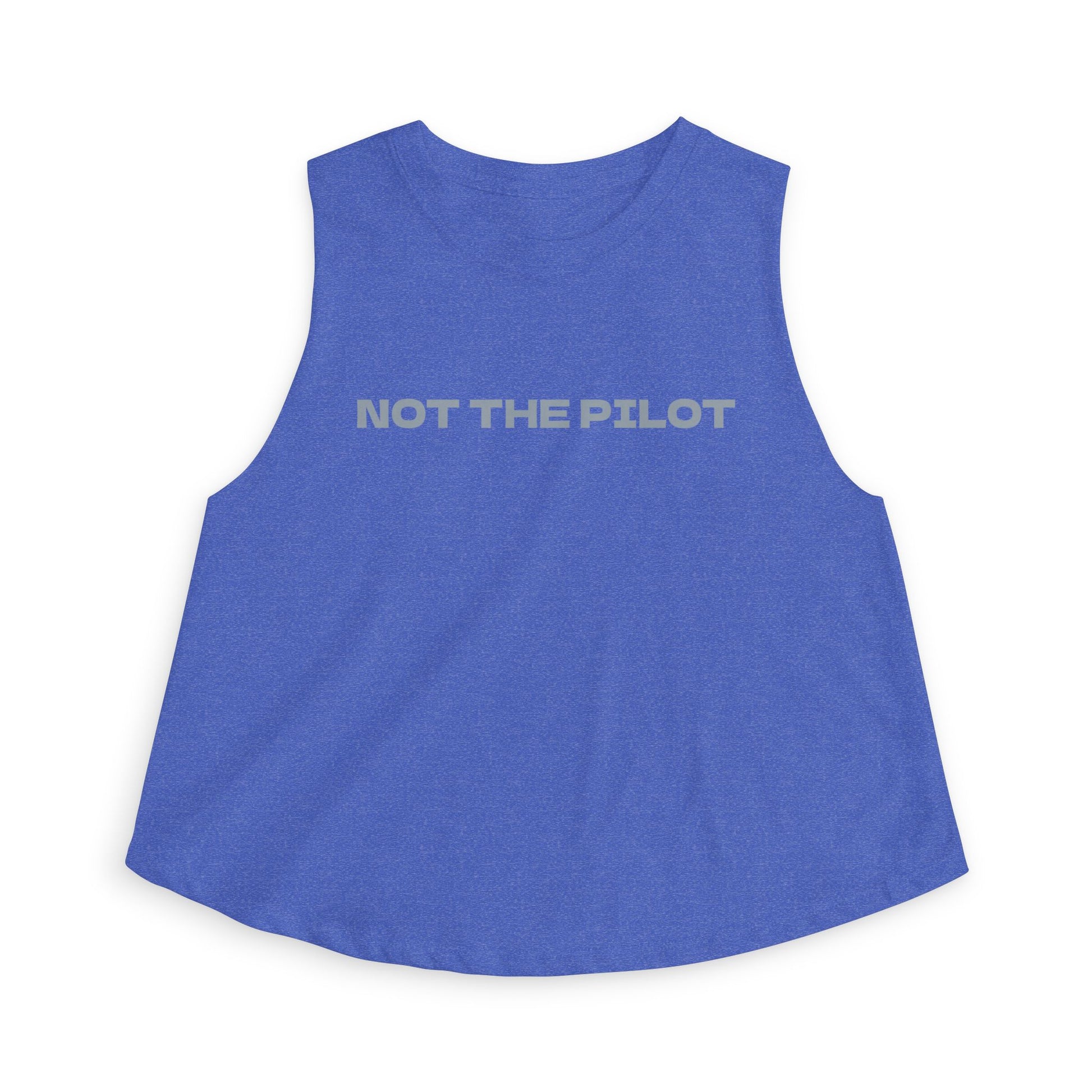 Blue sleeveless shirt with 'NOT THE PILOT' text by Rotor Wash & Wear