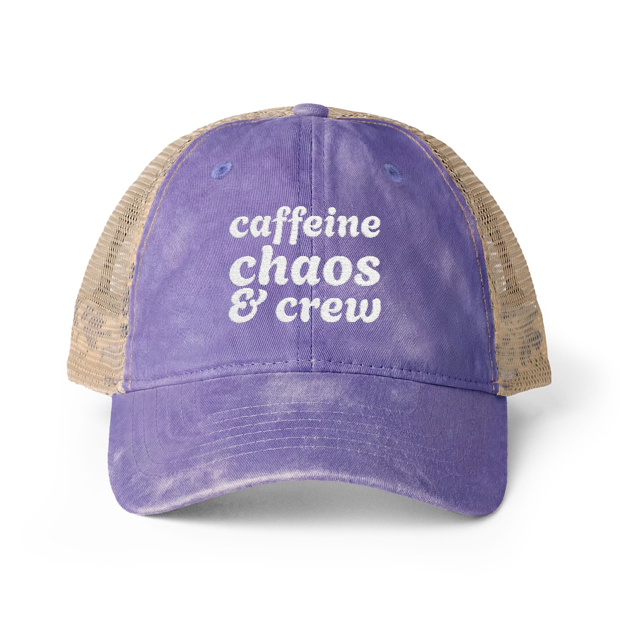 Women's "Caffeine, Chaos & Crew" Embroidered Trucker Hat