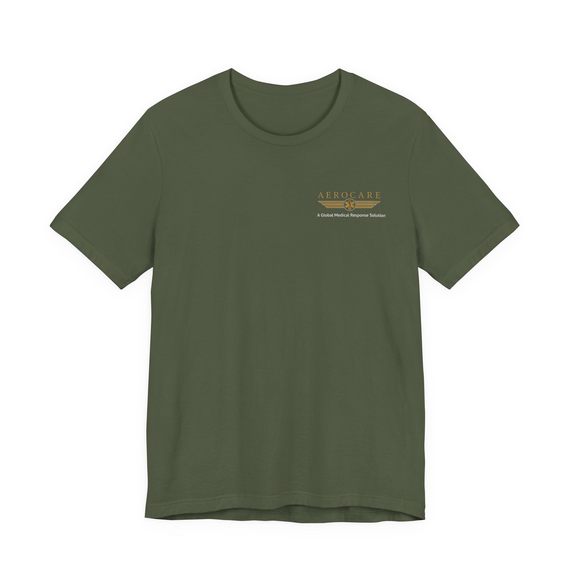 Green t-shirt with Aerocare logo on a white background