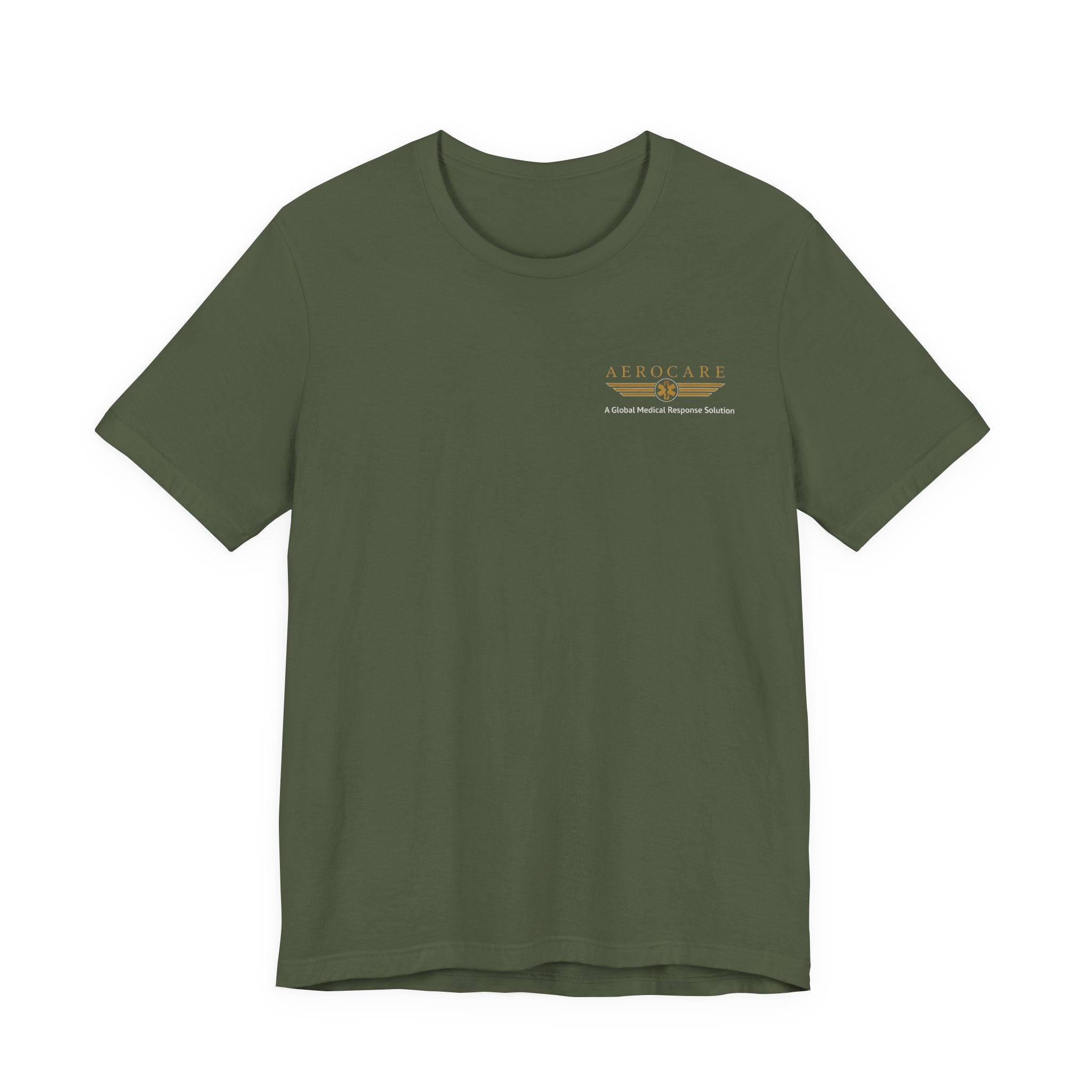Green t-shirt with Aerocare logo on a white background